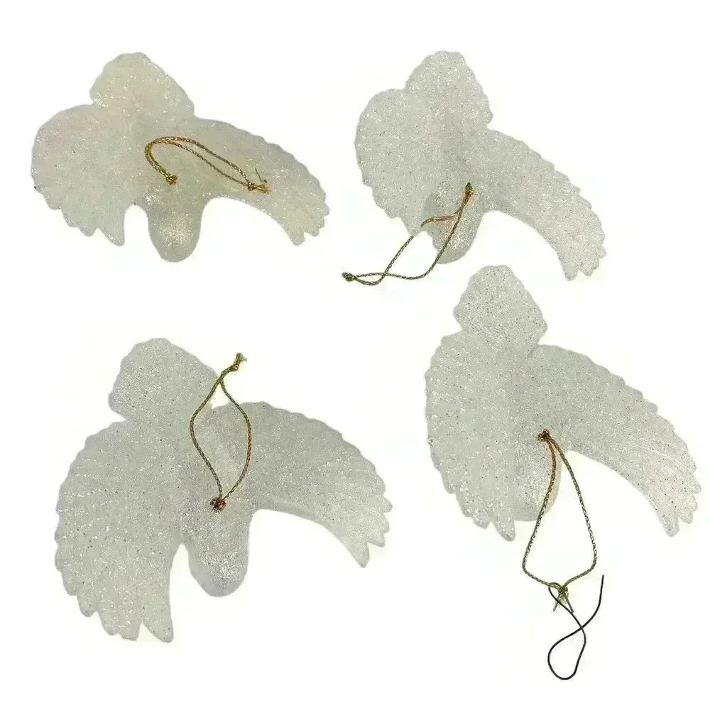 VTG 4‎ PC White Glitter Bird Christmas Ornaments